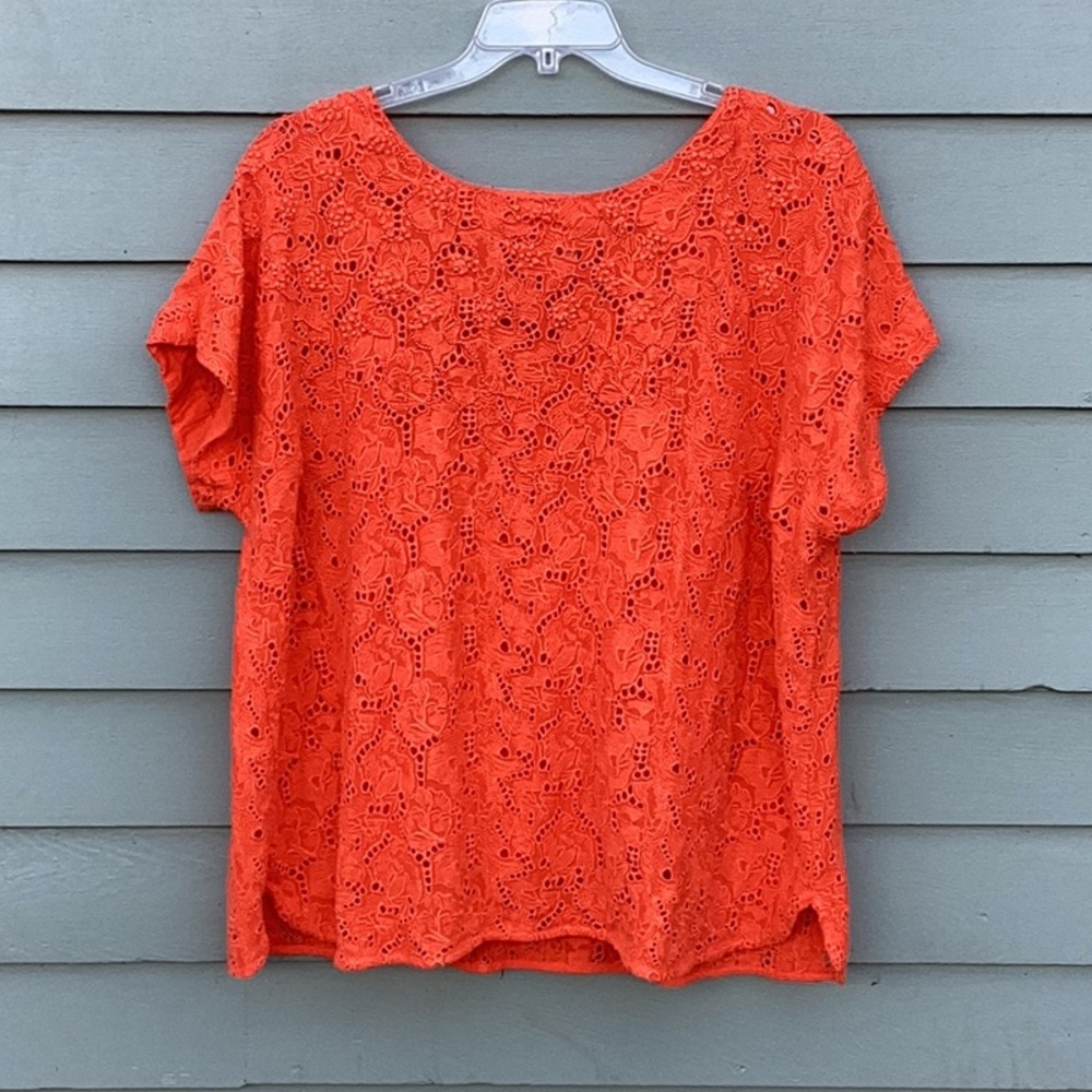 Maeve by Anthropologie Eyelet Embroidered Beaded Orange Blouse US size 18